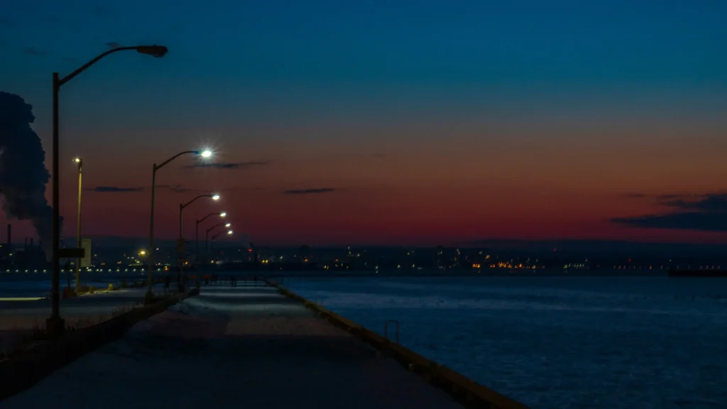 Sunset view of the Burlington Lift Bridge in Burlington, Ontario — the city home to the Roseland neighborhood we serve for bathroom renovations