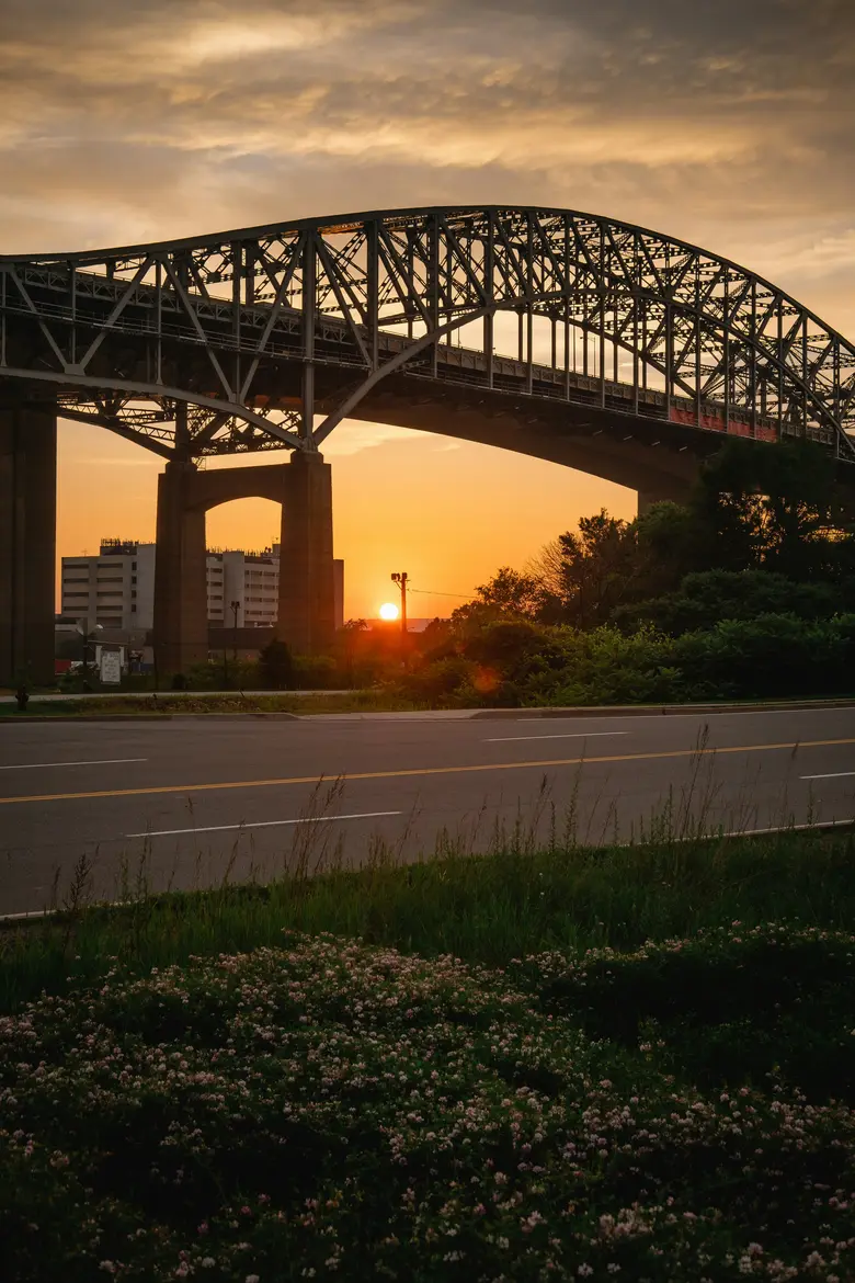 Sunset over the Burlington Skyway Bridge, Burlington, Ontario — near the Roseland landmarks and neighborhood we serve